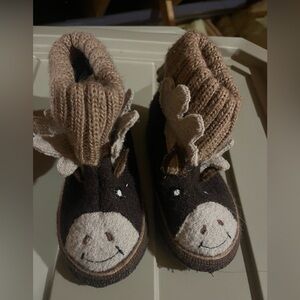 Garnet Hill Brown and Cream Moose Slippers
